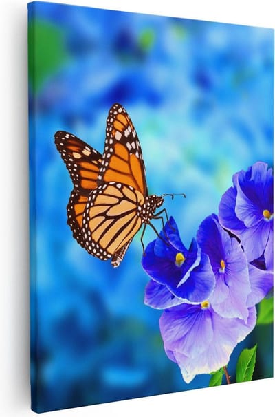 Artaza Canvas Schilderij Bloemen - 40x50 cm - Wanddecoratie Vlinder - Muurdecoratie Woonkamer - Kamer Accessoires