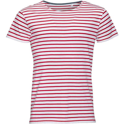 SOLS Heren Miles Gestreept Ronde Hals T-shirt (Wit/rood)