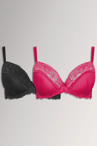 Yours Yourset 2Pack Zwart En Rode Gestreepte Mesh Bh'ssize 85C