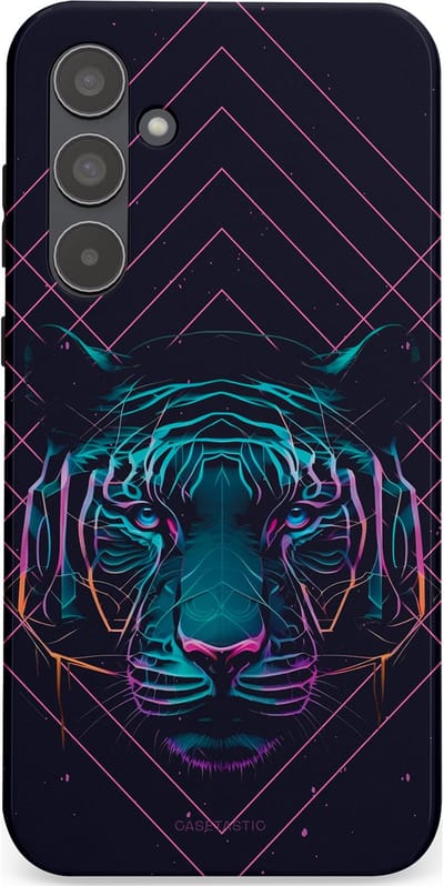Casetastic hoesje geschikt voor Samsung Galaxy A55 - Dubbellaagse bescherming - Neon Tijger - Fashion Case - Donkerblauw
