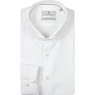 Thomas Maine Overhemd Bari Two-Ply Cotton Twill Natural Stretch Wit / male