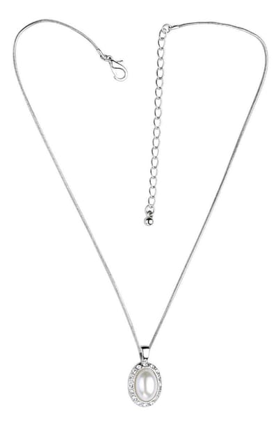 Behave - Ketting met parelmoeren ovaal hanger en steentjes - 41,5 cm (verlengketting 7,5 cm)
