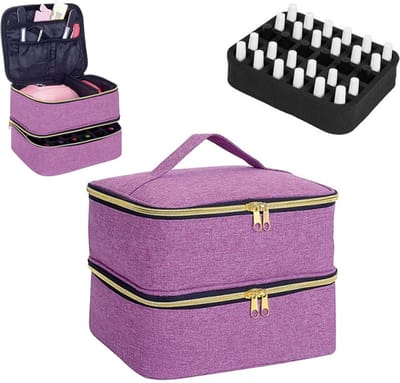 Nagellak Koffer Organizer - Nagelkoffer Tas - Nagelstyliste Tas - Nagellak Draagtas - Uv Gellak Lamp Opbergen - Beautycase - Geschikt Voor 30 Flesjes - Nail Art Opbergen - Nail Art - Met Verwijderbaar Verdelers - Voor Alle Nagellak Spullen - Paars
