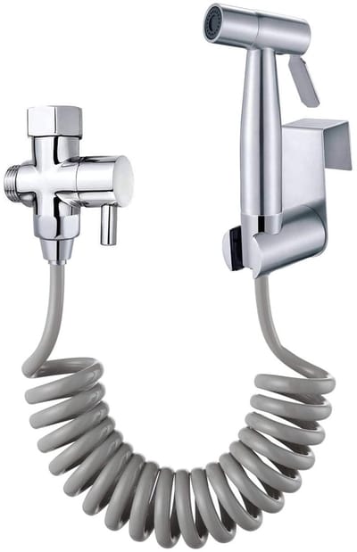 Dailygoods- Bidetsproeier Hoogwaardig 304 Roestvrij Staal - Handbidet Sproeier - Flexibele Slang 59" - Haak Houder - T-klep Adapter - Duurzaam Design