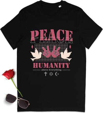 T Shirt Dames - Vrede voor de Mensheid - Zwart - Maat S