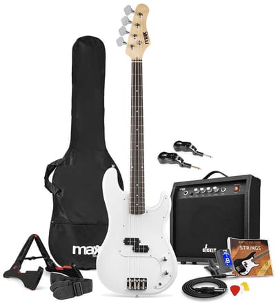MAX GigKit draadloze basgitaar set - Met zender en ontvanger - Inclusief alle accessoires - 4/4 - Wit