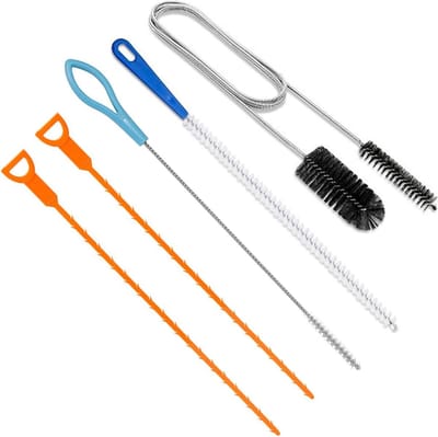 Afvoer Ontstopper Set - Reinigingsgereedschap - Sanitair Reinigen - Roestvrij Staal Nylon - 5 Delig - Meerkleurig
