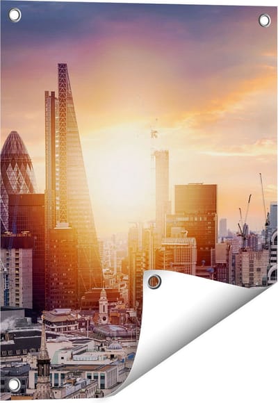 Gards Tuinposter Londen Stad bij Zonsopgang - 40x50 cm - Tuindoek - Tuindecoratie - Wanddecoratie buiten - Tuinschilderij