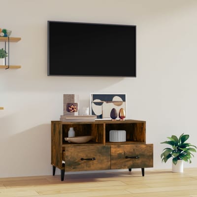 vidaXL - Tv-meubel - 80x36x50 - cm - bewerkt - hout - gerookt - eikenkleurig