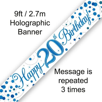 Oaktree - Banner Happy 20 Birthday Blue Holographic