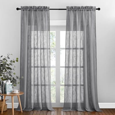 Dailygoods- Voile Gordijnen Romantisch - Halftransparant - Decoratie Woonkamer - Breedte 132 cm x Hoogte 240 cm - Donkergrijs - 2 Stuks - Raamgordijnen