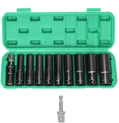 Allecto - 11-Delige Slagmoersleutel Set - Metalen Gereedschap - 1/2 Inch - Voor Elektrische en Pneumatische Boormachines - Geschikt voor 10-24 mm