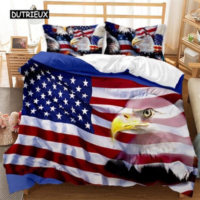 Nationale Vlag Dekbedovertrek Set King Size Creatieve Amerikaanse Vlag Beddengoed Set voor Tieners Volwassenen Microfiber Eenpersoons Tweepersoons Dekbedovertrek 140x200cm 3pcs