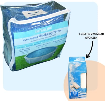 Interline Zomerafdekking 6,40m Rond - Afdekzeil Zwembad - Solar Afdekzeil - Noppenfolie Zwembad - Solar Cover - Zwembad Hoes - Zwembad Cover - Incl. gratis Zwembadspons