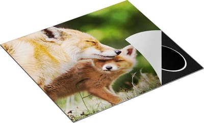 Chefcare Inductie Beschermer Moeder Vos met haar Welp - 60x50 cm - Afdekplaat Inductie - Kookplaat Beschermer - Inductie Mat