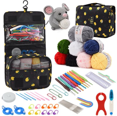 63-Delige Haakset – Complete DIY Crochet Set met Haaknaalden, Garenaccessoires & Opbergtas – Starter Kit voor Beginners en Gevorderden