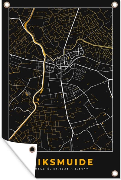 Muurdecoratie Stadskaart - Plattegrond - Diksmuide - Goud - Kaart - 120x180 cm - Tuinposter - Tuindoek