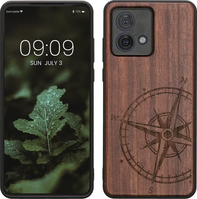 kwmobile telefoonhoesje geschikt voorMotorola Moto G84 5G - Hoesje met bumper - hout - In donkerbruin Vintage Kompas design