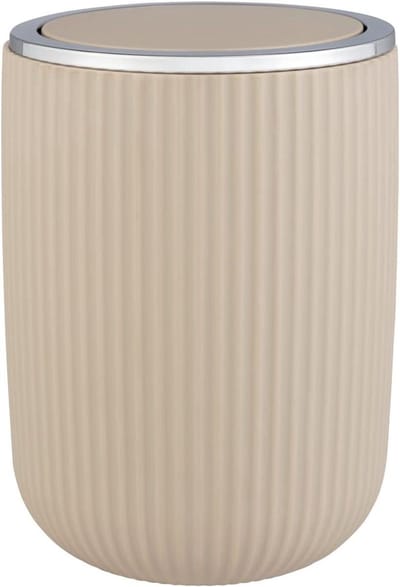 QPFO® Prullenbak Met Klapdeksel 2L - Compacte Vuilnisbak Voor Badkamer Toilet En Keuken - Beige Kunststof Afvalemmer