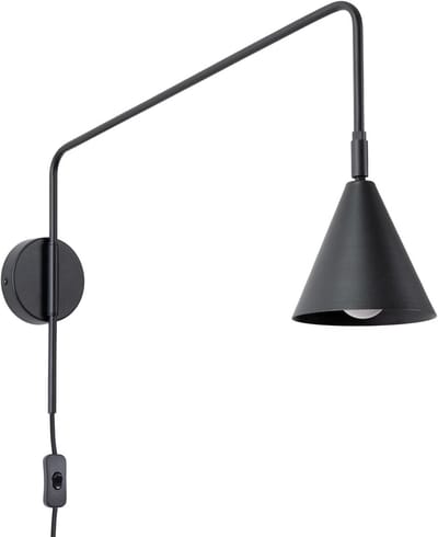 Moderne Wandlamp met Flexibele Arm en Kegelvormige Kap - Zwart Staal