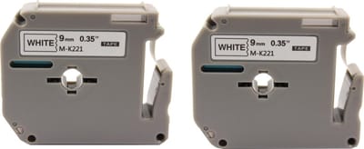 KATRIZ® huismerk label tape voor Brother M-K221| PT-65/70/80/90/M98 | Zwart op Wit | 9mm*8m | 2 stuks