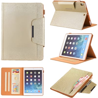 IPad Air/Air2/Pro 9.7 Flip Cover Glitter Gold-case iPad 9.7 hoesje met standaard, Smart Cover, hoesje tablet Apple hoesje, iPad Air hoesje met zakje, tabletbescherming 9.7