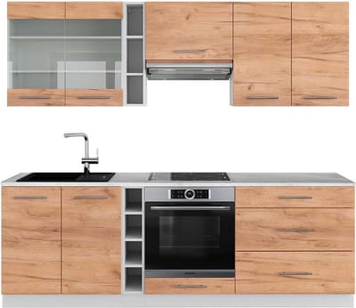 Vicco Fame-Line Complete keukeneenheid – 235 cm, WB Marmer Eik goud/wit
