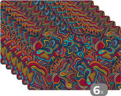 Placemat - Placemats kunststof - Boho - Patronen - Abstract - Flora - 45x30 cm - 6 stuks - Hittebestendig - Anti-Slip - Onderlegger - Afneembaar
