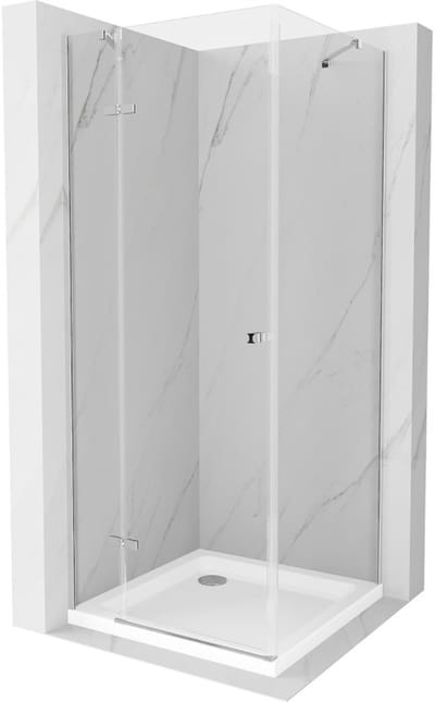 Mexen Roma douchecabine scharnierend 80 x 80 , transparant, chroom + douchebak Flat - 854-080-080-01-00-4010