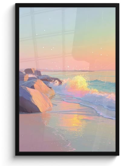 Poster in lijst - Fotolijst 60x90 cm - Posters - Zomerlicht - Strand - Fonkelende accenten - Posterlijst zwart - Decoratie - Wanddecoratie woonkamer - Muurdecoratie slaapkamer