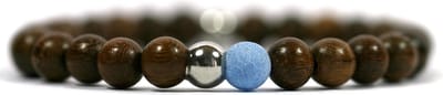 IbizaMen - heren armband - robles hout 8mm - blauwe agaat kraal - rvs kraal - 21cm