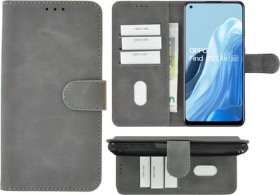 MoDo hoesje Geschikt voor Oppo Find X5 Lite - Kunstleer Book Case - Grijs