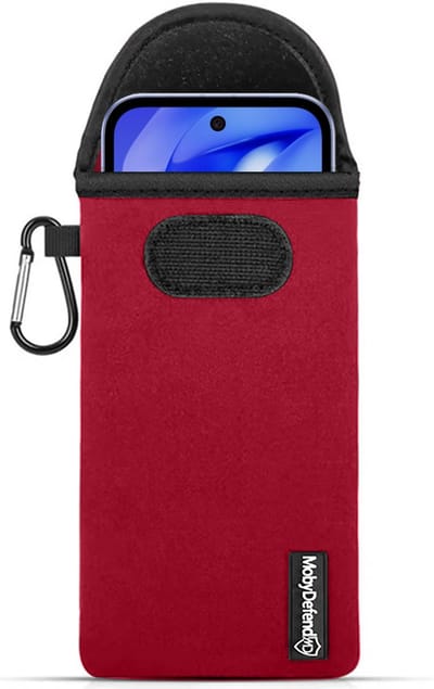 MobyDefend Hoesje - Geschikt voor Google Pixel 9a - Neopreen Pouch Met Karabijnhaak - Insteek - Riemlus - Rood