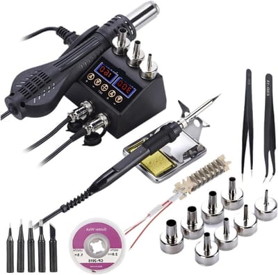 Soldeerstation 2-in-1 - Hetelucht soldeerbout - Elektronica Reparatie - Dubbel LCD Display - 750W - Zwart