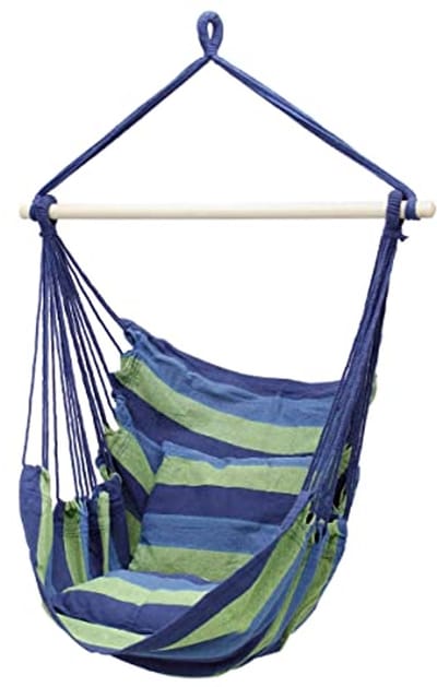 Hanging Chair with Cushions - Comfortable Indoor/Outdoor Swing Hammock - Maximum Load 120kg - Blue/Green