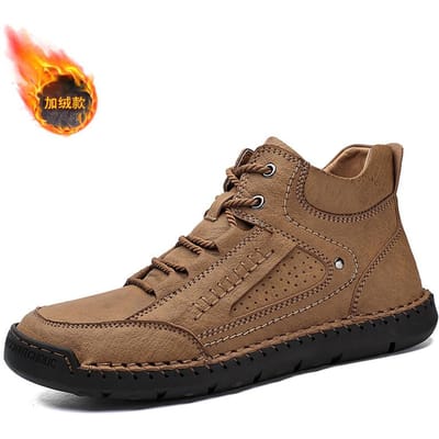 Heren Mid-Top Winter Fleece Gevoerd Nieuwe High-Top Sports Klimschoenen Britse Stijl Heren Werklaarzen 48 brown
