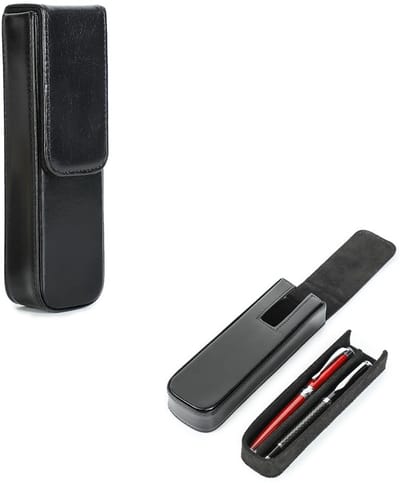 Dailygoods- Pennenetui met verborgen magneetsluiting - Etui voor 2 pennen - Plantaardig gelooid leer - Opbergdoos - Uitneembare pennenhouder van suède
