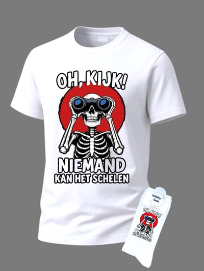 T-shirt Grappige tekst - Giftset - Niemand kan het schelen - Party Shirt - Cadeau set shirt en sokken - Grappig cadeau voor vrouw en man - Verjaardag - Kerst kado - Festival t-shirt set - Vaderdag - Moederdag - T-shirt dames en heren - Maat S