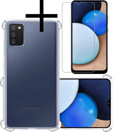 Hoesje - Met Screenprotector - Geschikt voor Samsung Galaxy A02s - Sterk & Shockproof - Siliconen Case - Back Cover - Telefoon Hoes - Shock Proof - Transparant