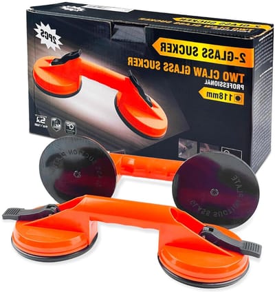 Aurixi® Tegeltiller – Tot 100 KG - Tegeldrager – Verpakking van 2 - Tegellifter - Tegeltiller Vacuum - Tegel zuignap – Voor Tegels, Laminaat, Ramen En Glas - Oranje - 33cm x 18cm x 9cm