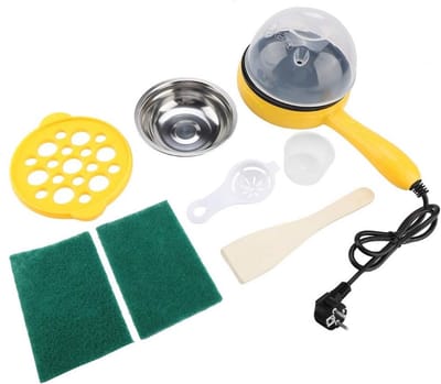 Nikou Electric Frying Pan - Mini Multifunction Electric Casserole Egg Steamer Fryer Home Cooking Tool EU Plug 220V (Color : Yellow)