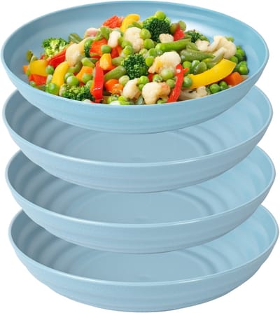 Plasticforte Rond bord/camping - 4x - diep bord - D19 x H4.5 cm - blauw - kunststof - soepborden - onbreekbaar servies