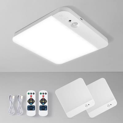 Draadloze LED Plafondlamp met Bewegingssensor | Oplaadbaar, Dimbaar & 3 Kleurtemperaturen | Ideaal voor Trap, Hal & Garage (2 Stuks)