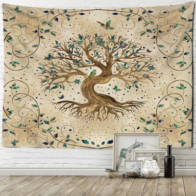 Tapisserie murale en tissu polyester psychédélique avec motif d'arbre de vie, imprimé style bohème, décoration d'intérieur 150x100 cm