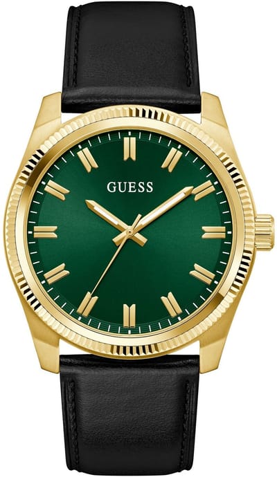 Guess Huck Quartz Analoog Horloge Zwart En Groen Behuizing: 100% Roestvrij Staal| Armband: Echt Leer 44 mm U1486G1M, U1486G2M, U1486G3M