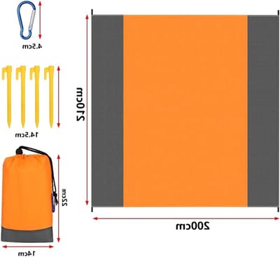 Ruimtebesparende Waterdichte Picknickdeken 200x210cm - Zandbestendig, Lichtgewicht en Ideaal voor Strand, Kamperen en Wandelen, Inclusief Pinnen, Oranje