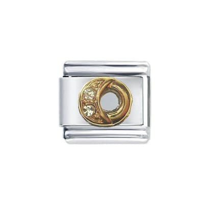 Schakel Bedel - Letter O - met strass - 9mm- Schakel voor Italiaanse Bedelarmband - Plated