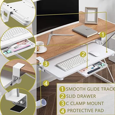 Verstelbare Toetsenbordlade Onder Bureau met C Klem - 50x30cm Ergonomische Schuiflade voor Thuis en Kantoor