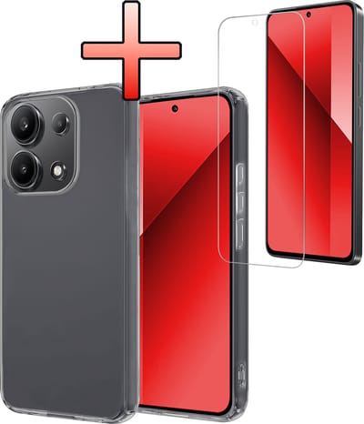 Hoesje - Met Screenprotector - Geschikt voor Xiaomi Redmi Note 13 4G - Sterk & Shockproof - Back Cover - Siliconen Case - Telefoon Hoes - Transparant