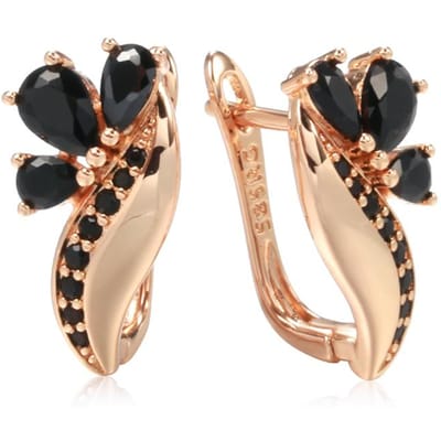 Zwarte Natuurlijke Zirconia Engelse Oorbellen Voor Vrouwen Rosé Goud Kleur Kristal Bloem Bruids Oorbellen Vintage Fijne Sieraden black